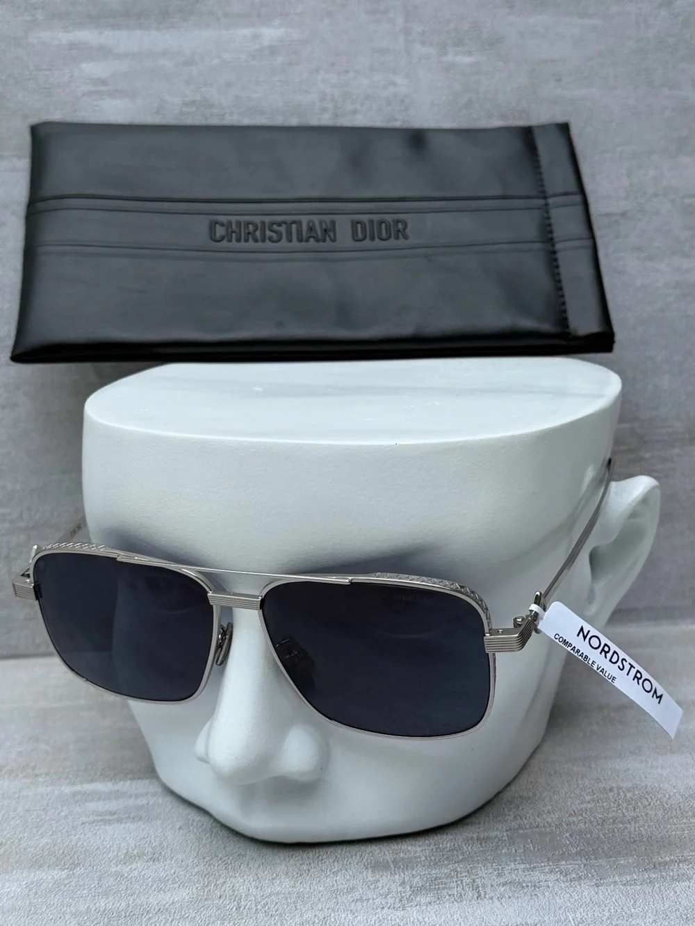 Dior CD Geometric Diamond S9U Square-Frame Silver-Tone Sunglasses NWT $610